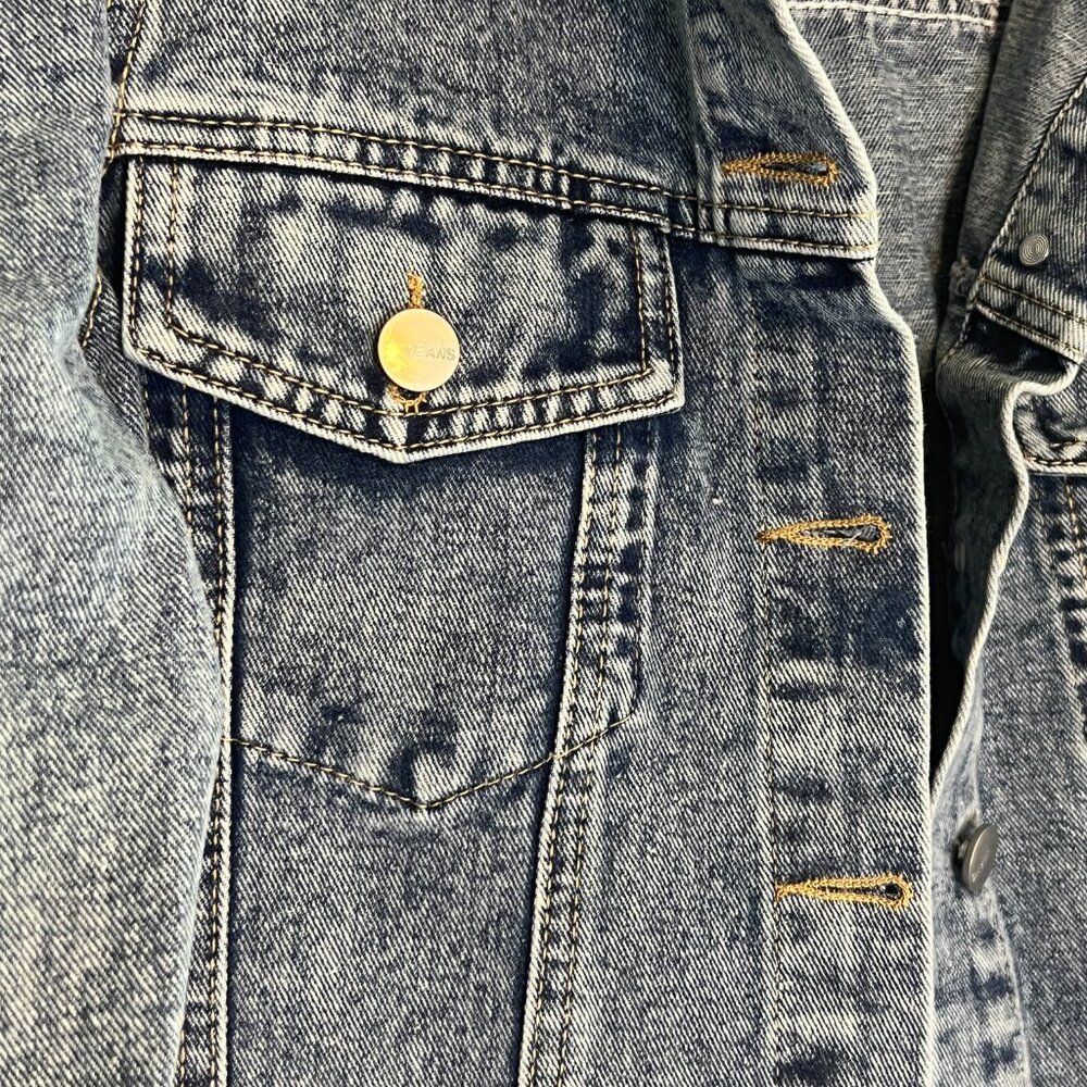 Cropped Jean Jacket - Size Medium - Puff Sleeves - ¾ Sleeves - Neatly Frayed Hem - Picture 5 of 7